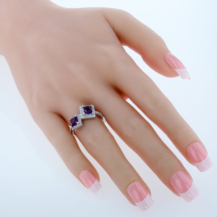 Amethyst Princess Cut Sterling Silver Ring Size 7