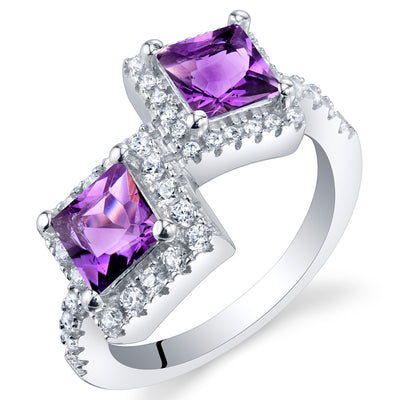 Amethyst Princess Cut Sterling Silver Ring Size 9