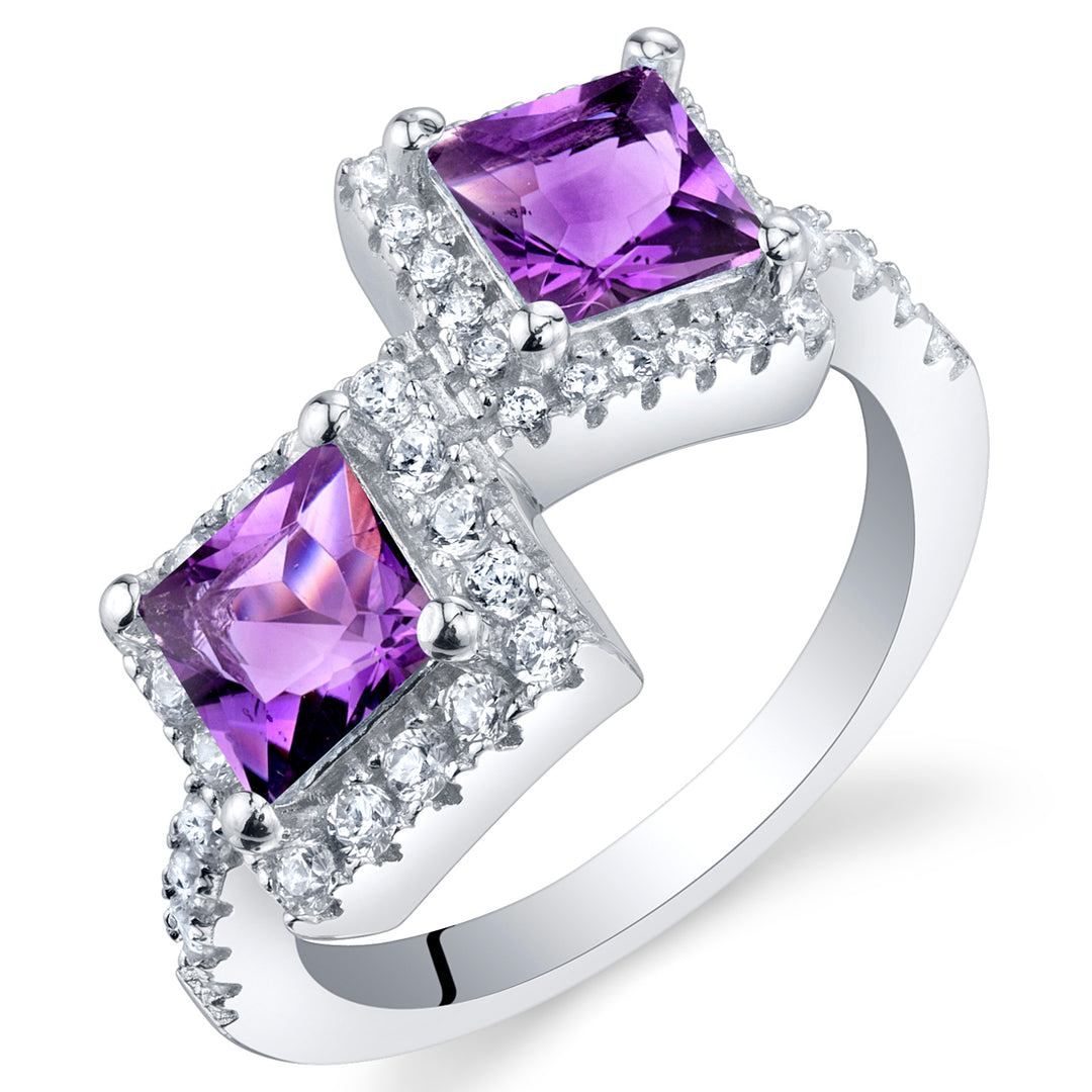 Amethyst Princess Cut Sterling Silver Ring Size 7