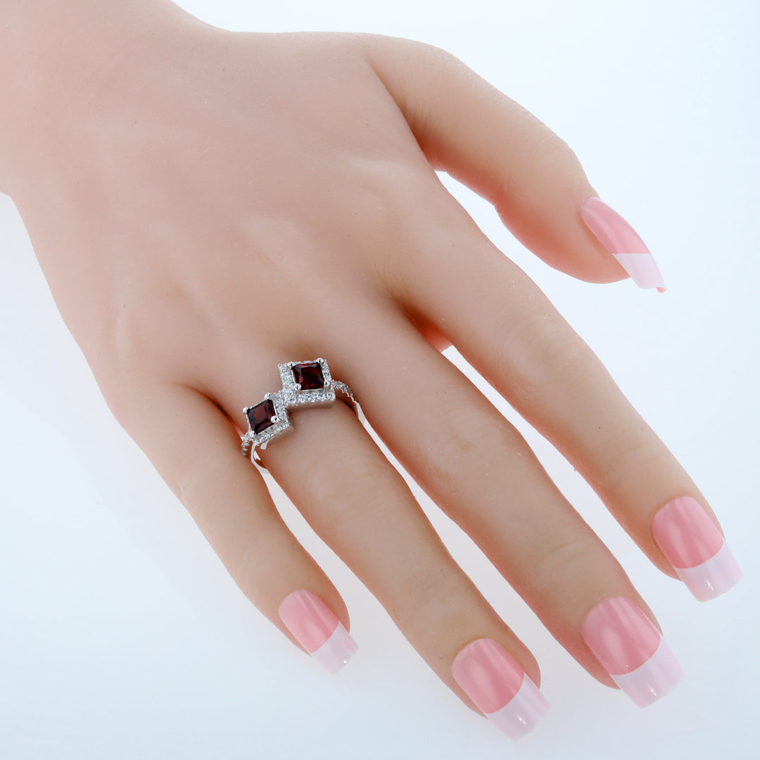 Garnet Princess Cut Sterling Silver Ring Size 5