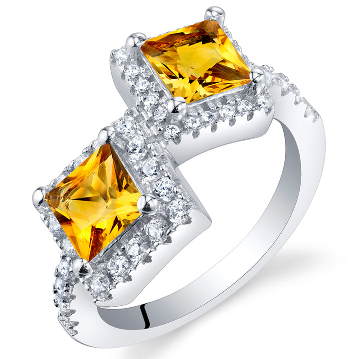 Citrine Two-Stone Ring Sterling Silver Princess Cut 1 Carat Size 5