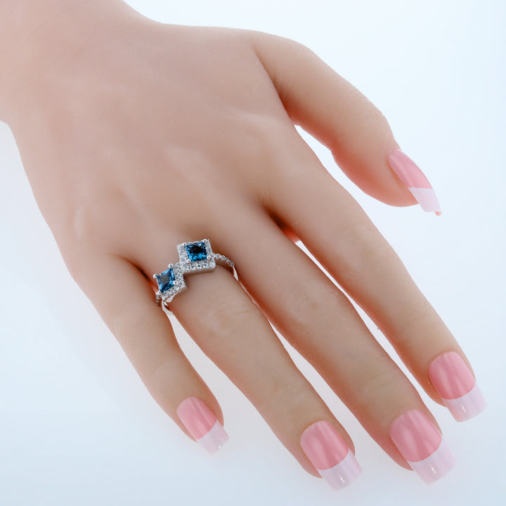 London Blue Topaz Princess Cut Sterling Silver Ring Size 8