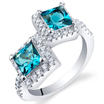 London Blue Topaz Princess Cut Sterling Silver Ring Size 6