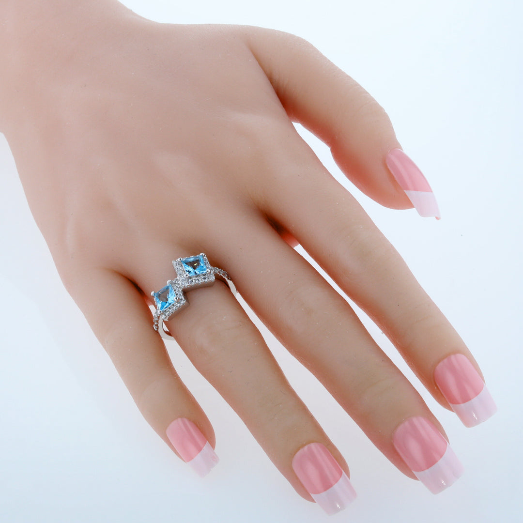 Swiss Blue Topaz Princess Cut Sterling Silver Ring Size 6