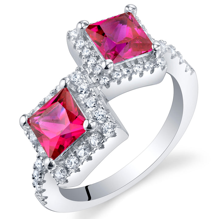 Ruby Two-Stone Ring Sterling Silver Princess Cut 1.50 Carats Size 8