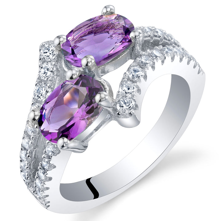 Amethyst Two-Stone Ring Sterling Silver Oval Cut 1.50 Carats Size 6