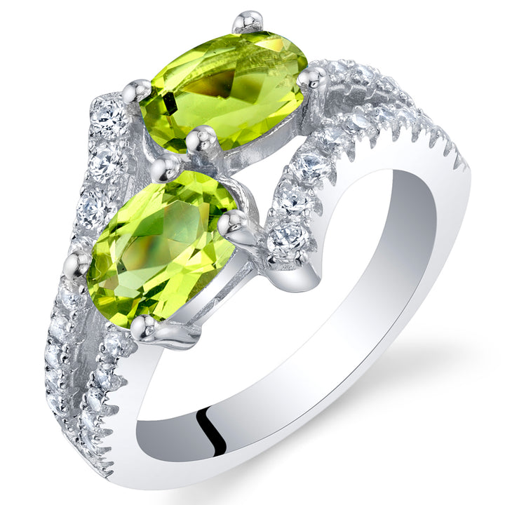 Peridot Two-Stone Ring Sterling Silver Oval Cut 1.50 Carats Size 9