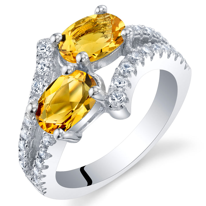 Citrine Two-Stone Ring Sterling Silver Oval Cut 1.25 Carats Size 5