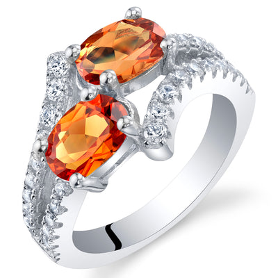 Created Padparadscha Oval Cut Sterling Silver Ring Size 5