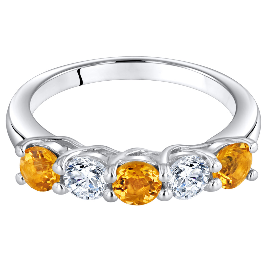 Citrine Round Cut Sterling Silver Band Size 9