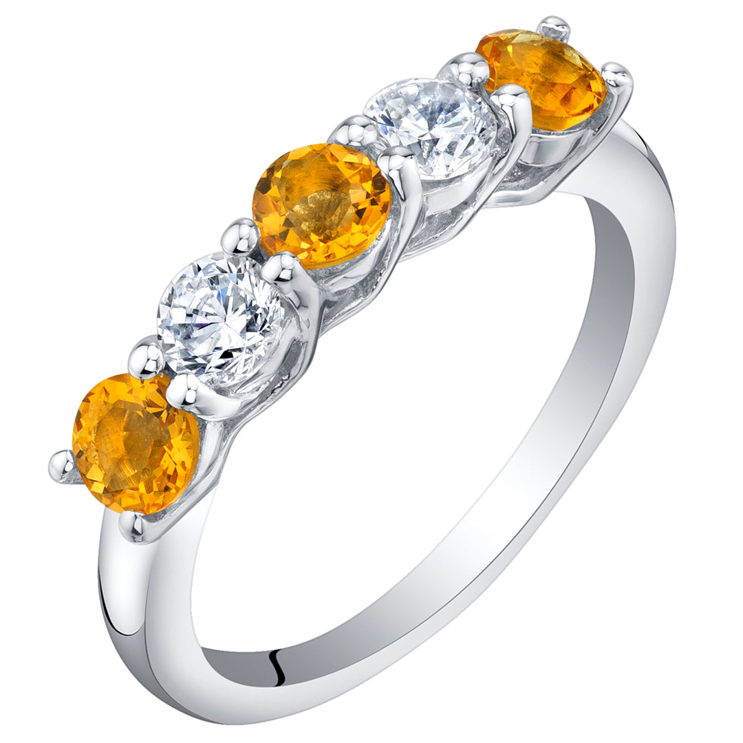 Citrine Round Cut Sterling Silver Band Size 9