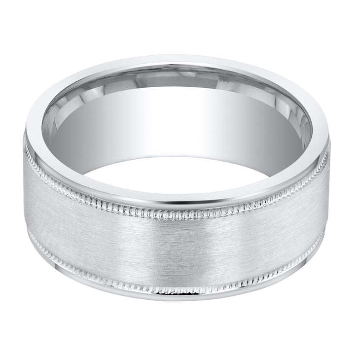 Mens Classic Sterling Silver Band in Milgrain Brushed Matte 8mm Comfort Fit Size 8
