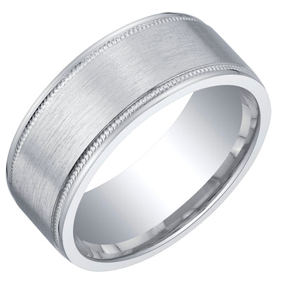 Mens Classic Sterling Silver Band in Milgrain Brushed Matte 8mm Size 12