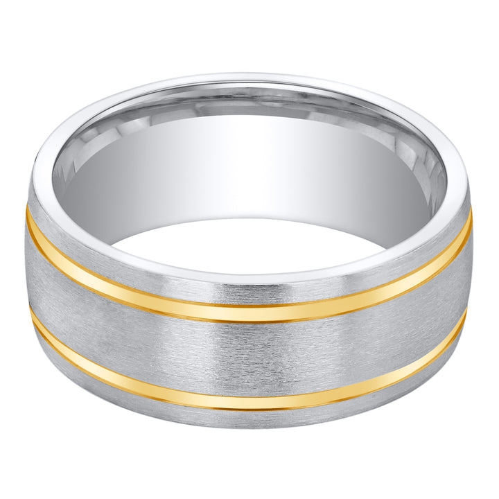 Men's Two-Tone Classic Sterling Silver Band, Brushed Matte, 8mm, Comfort Fit, Size 12.5