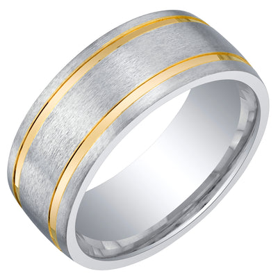 Men's Two-Tone Classic Sterling Silver Band, Brushed Matte, 8mm, Comfort Fit, Size 13.5