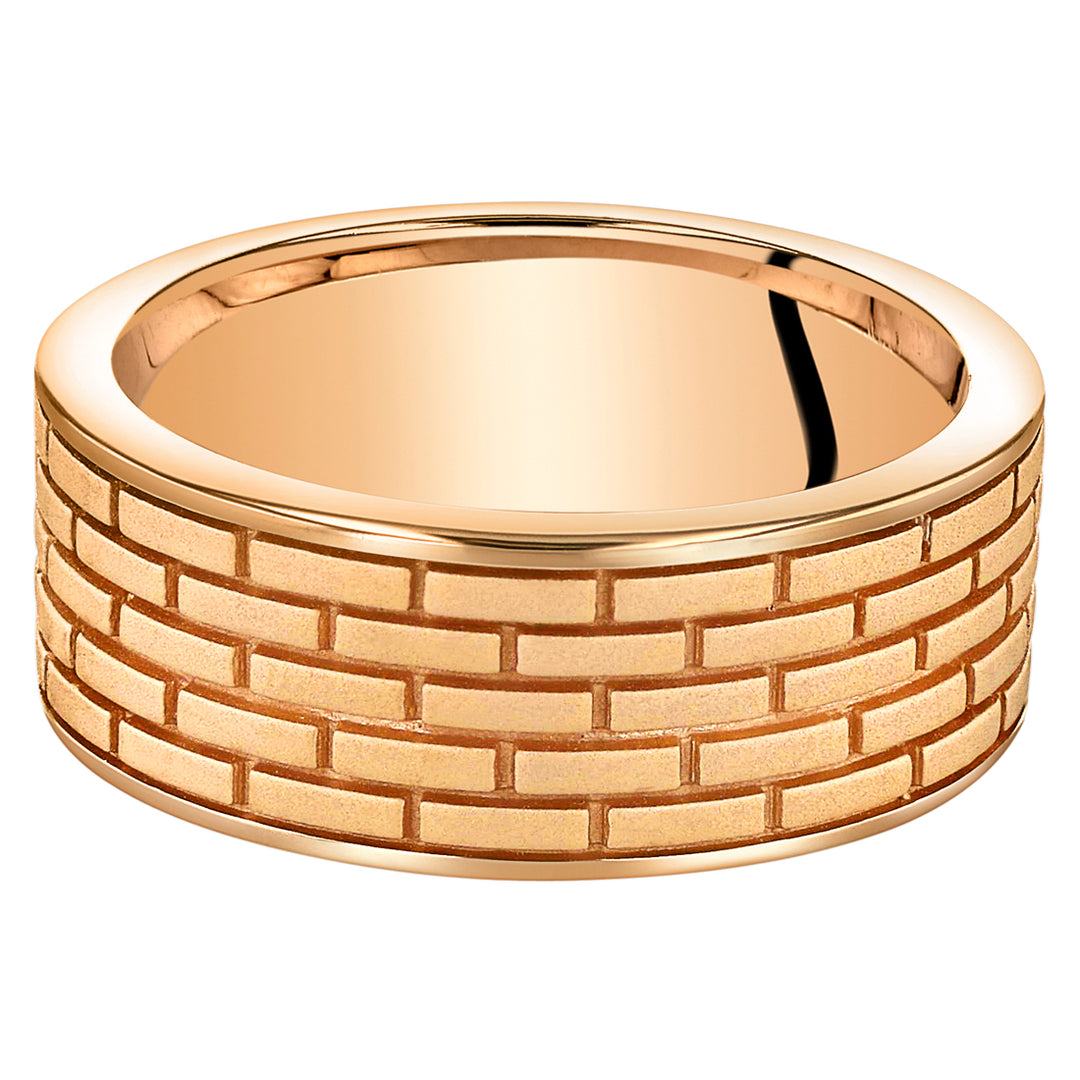 Mens Rose-Tone Sterling Silver Brick Pattern Band 8mm Size 8