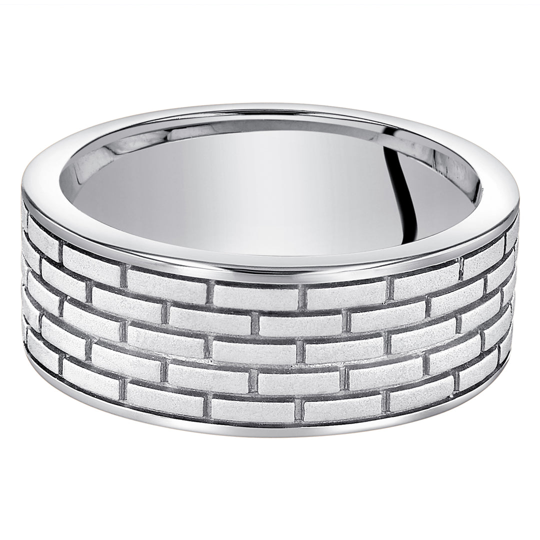 Mens Sterling Silver Brick Pattern Band 8mm Size 11