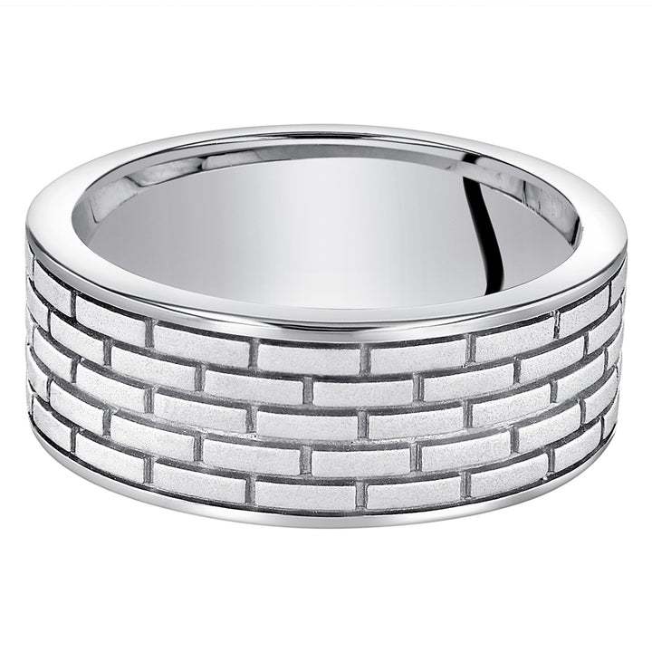 Mens Sterling Silver Brick Pattern Band 8mm Size 9.5