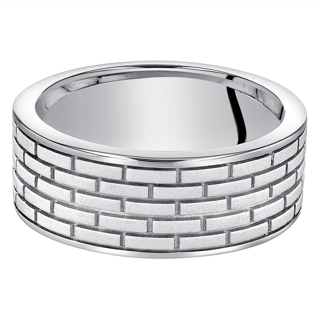 Mens Sterling Silver Brick Pattern Band 8mm Size 10
