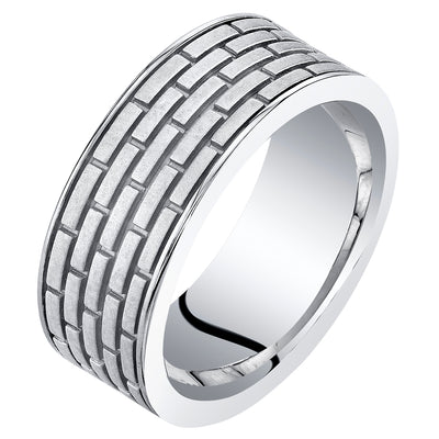 Mens Sterling Silver Brick Pattern Band 8mm Size 14