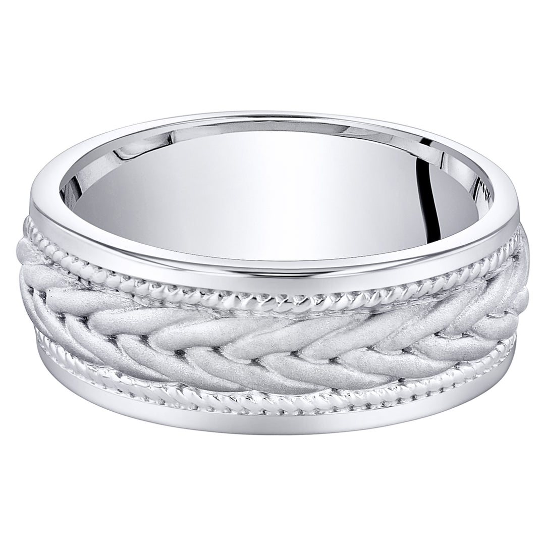 Mens Sterling Silver Roped Pattern Band 8mm Size 14