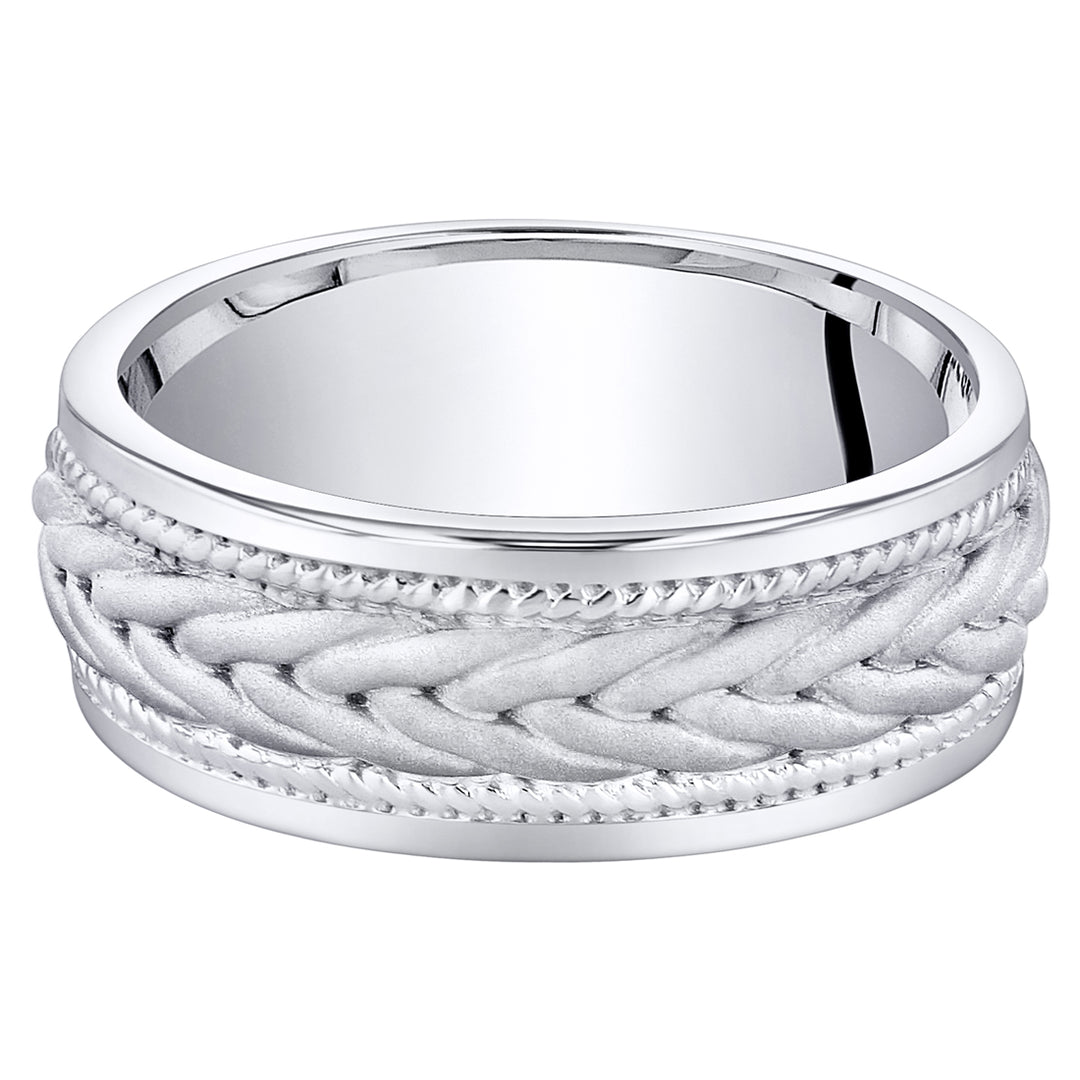 Mens Sterling Silver Roped Pattern Band 8mm Size 9