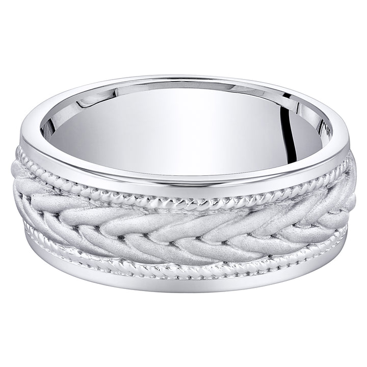 Mens Sterling Silver Roped Pattern Band 8mm Size 8