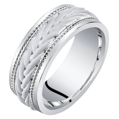Mens Sterling Silver Roped Pattern Band 8mm Size 14