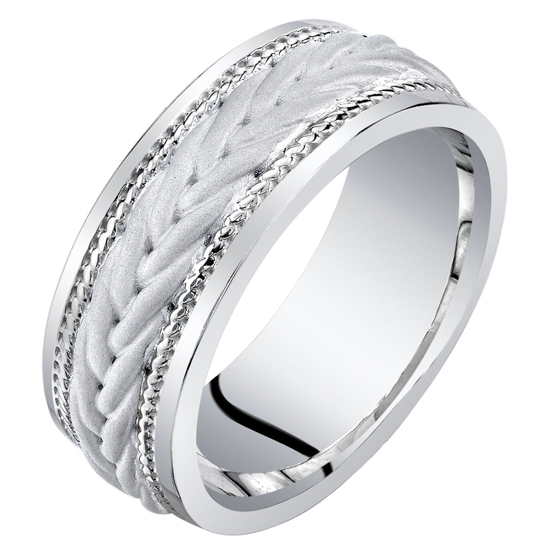 Mens Sterling Silver Roped Pattern Band 8mm Size 12