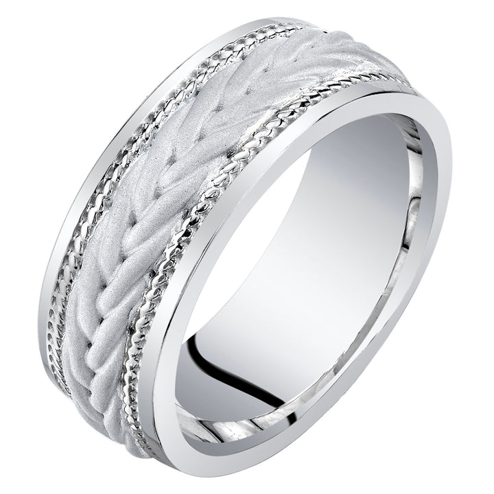 Mens Sterling Silver Roped Pattern Band 8mm Size 13.5