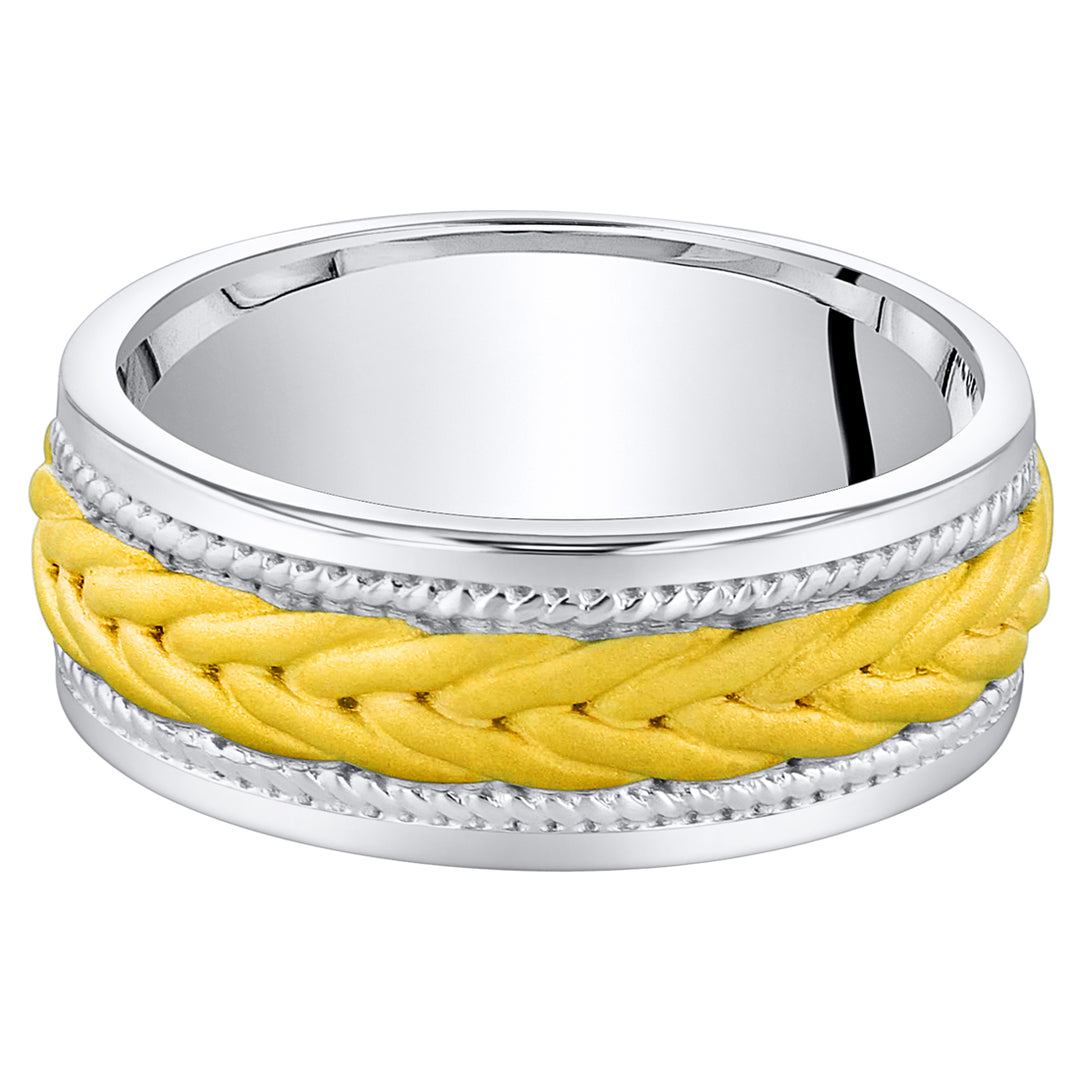 Mens Two-Tone Sterling Silver Roped Pattern Band 8mm Size 8