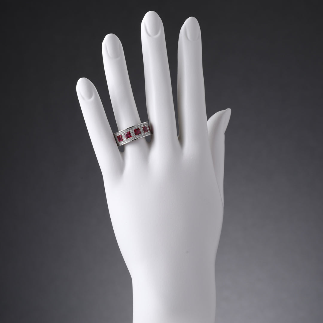 Created Ruby Princess Cut Sterling Silver Band Size 5