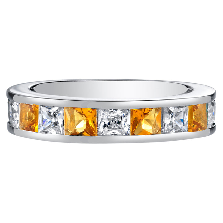 Citrine Half-Eternity Ring Sterling Silver Princess Cut 1 Carat Size 9