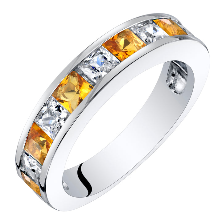 Sterling Silver Princess Cut Citrine Half Eternity Wedding Ring Band Size 5