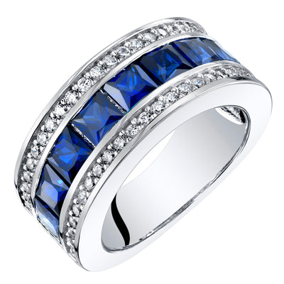 Created Blue Sapphire Princess Cut Sterling Silver Band Size 5