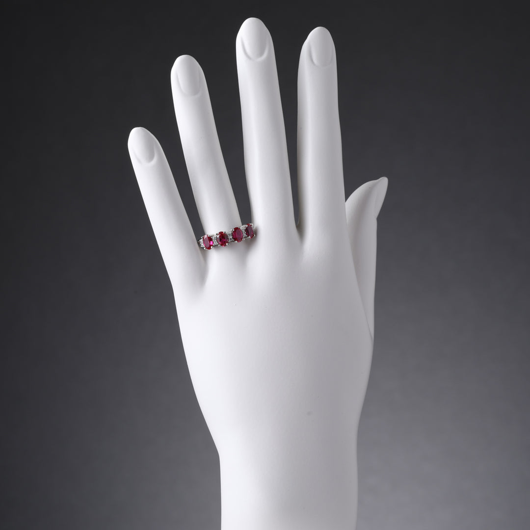 Created Ruby Oval Cut Sterling Silver Band Size 7