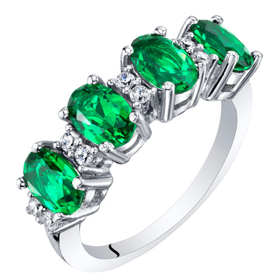 Simulated Emerald Oval Cut Sterling Silver Band Size 6