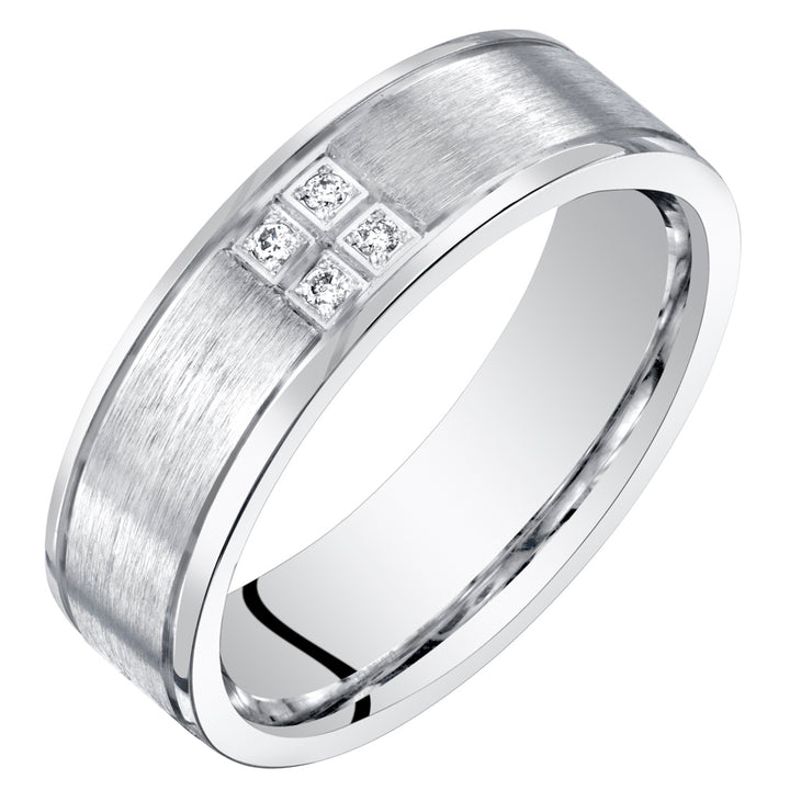 Men's Diamond Wedding Ring Band Brushed Matte Sterling Silver Comfort Fit Size 8