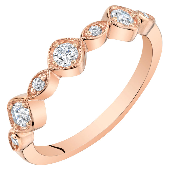 Cubic Zirconia Stackable Ring Rose-Tone Sterling Silver Marquise and Round Shape Size 8