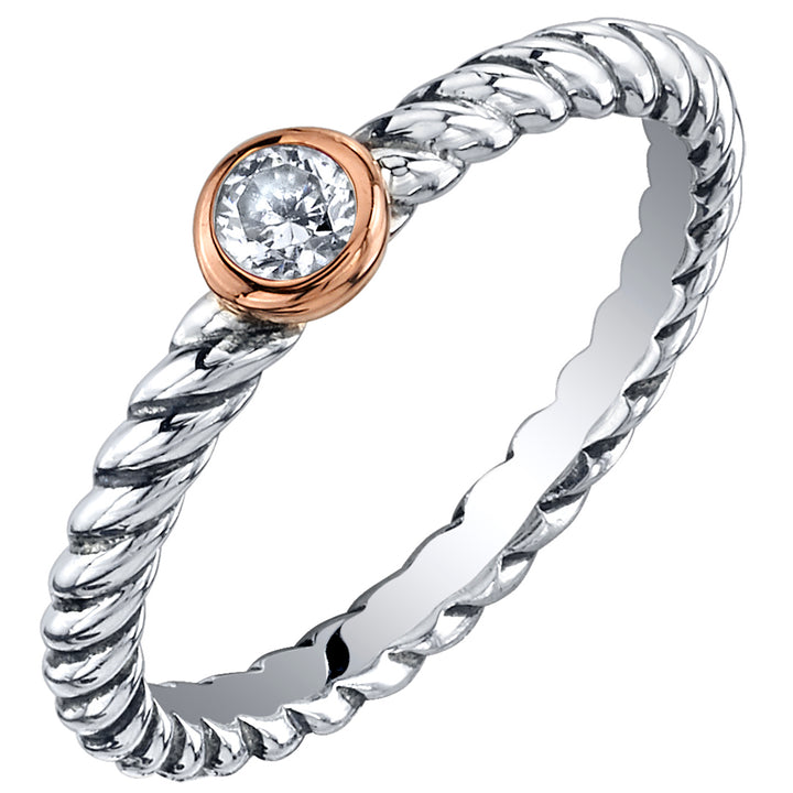 Cubic Zirconia Cable Rope Stackable Ring Sterling Silver Round Shape Size 6