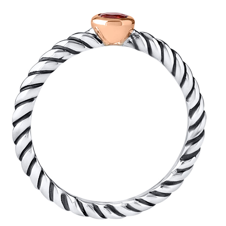 Garnet Cable Rope Stackable Ring Sterling Silver Round Shape Size 5