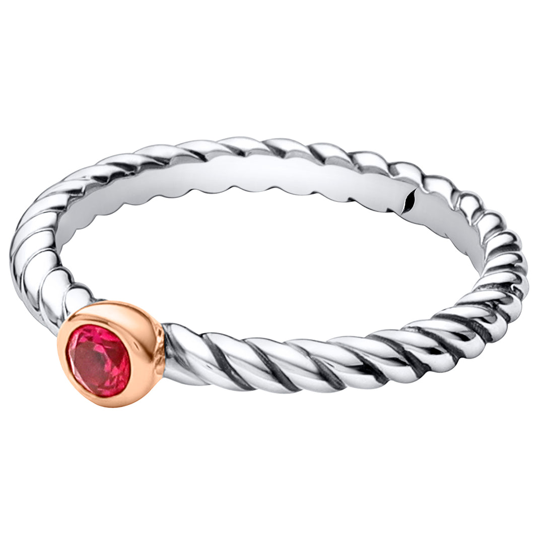 Ruby Cable Rope Stackable Ring Sterling Silver Round Shape Size 9