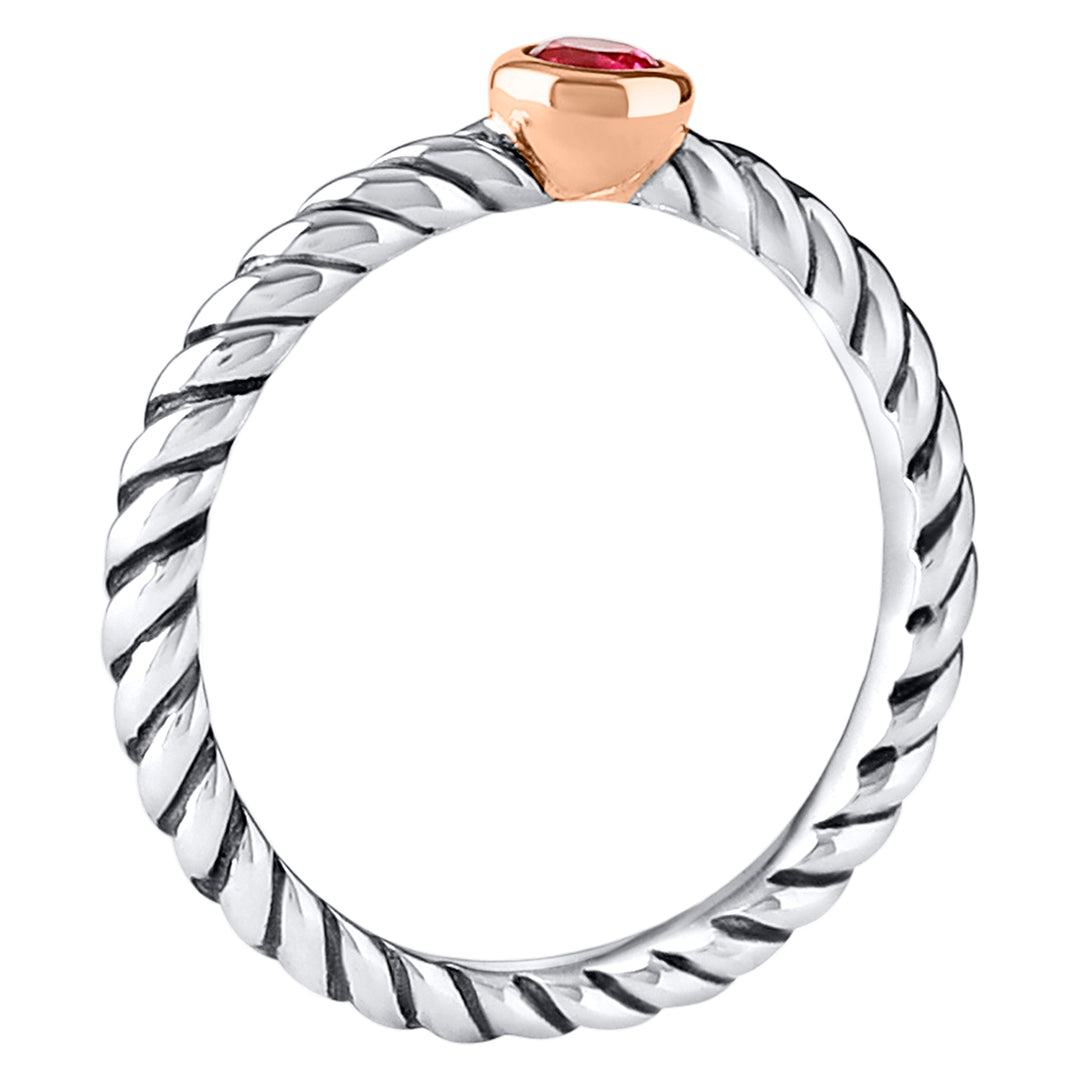Ruby Cable Rope Stackable Ring Sterling Silver Round Shape Size 9