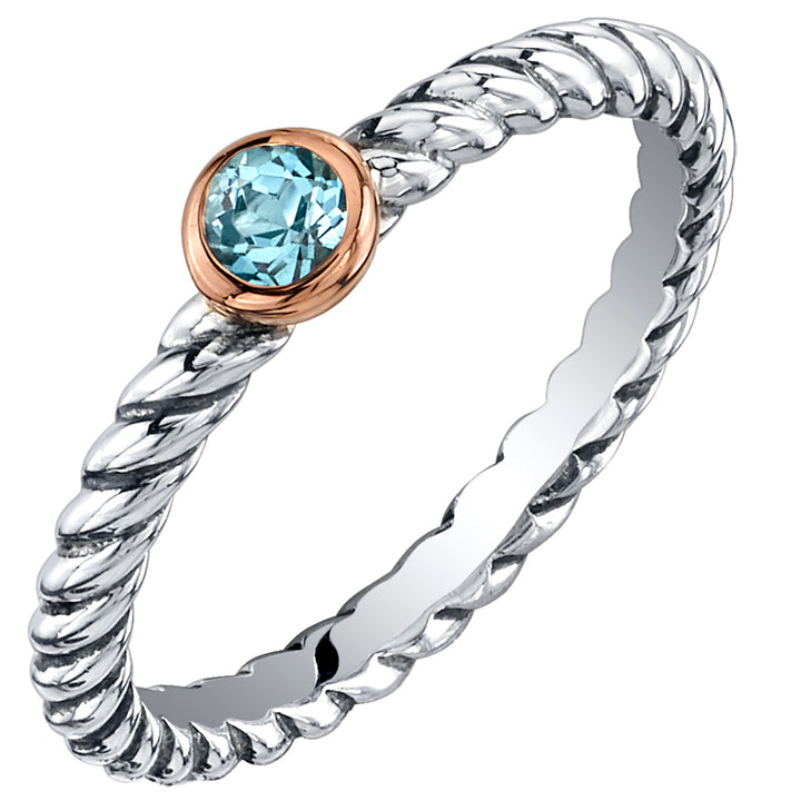 Swiss Blue Topaz Cable Rope Stackable Ring Sterling Silver Round Shape Size 9