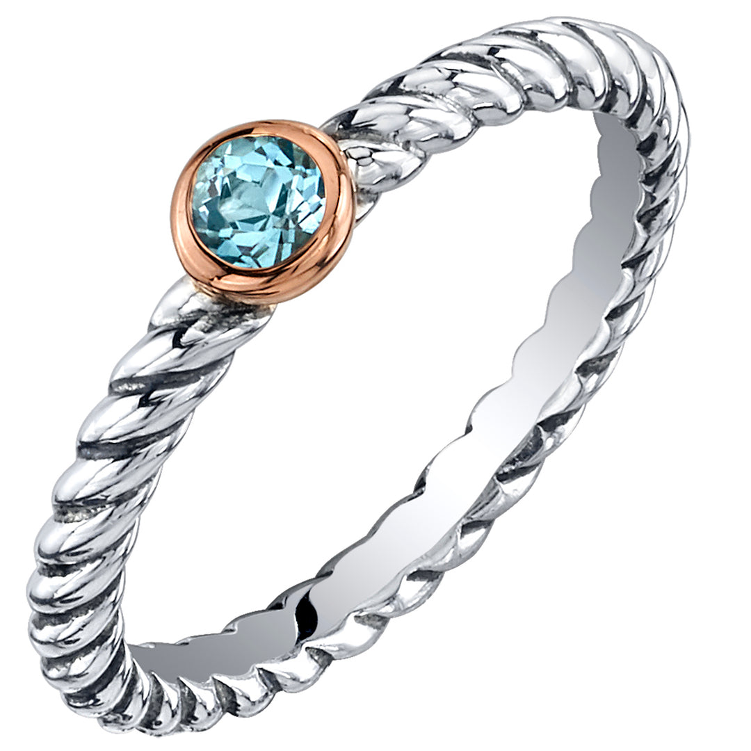 Swiss Blue Topaz Cable Rope Stackable Ring Sterling Silver Round Shape Size 7