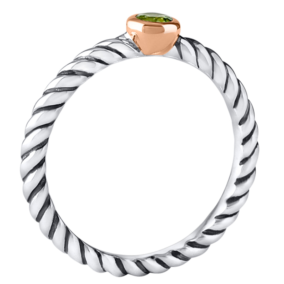 Peridot Cable Rope Stackable Ring Sterling Silver Round Shape Size 8
