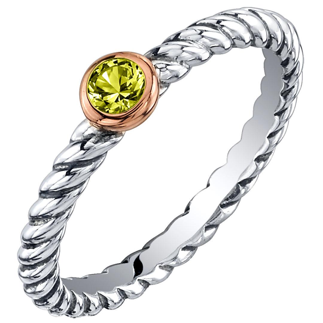 Peridot Cable Rope Stackable Ring Sterling Silver Round Shape Size 8