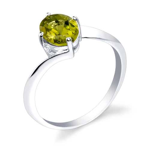 Peridot Oval Shape Sterling Silver Solitaire Ring Size 7