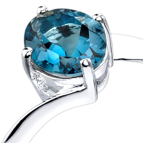 London Blue Topaz Oval Shape Sterling Silver Solitaire Ring Size 7