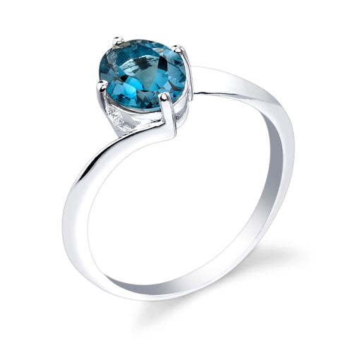 London Blue Topaz Oval Shape Sterling Silver Solitaire Ring Size 7